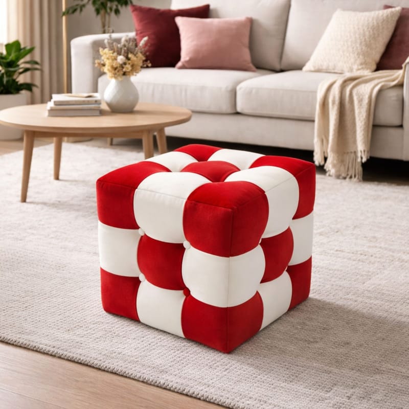 Peticire Sittepuff 42 cm - Rød og hvit - Møbler - Stoler & lenestoler - Krakk - Puff