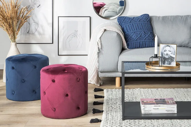 Emmerlyn Sittepuff Fløyel - Blå - Møbler - Stoler & lenestoler - Krakk - Puff