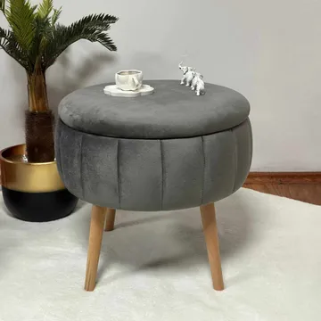 Puff med oppbevaring Atelier Del Sofa Berlin Babyface (Ø45 x H44 cm) Antrasitt - Antrasitt - Møbler - Stoler & lenestoler - Krakk - Puff - Sittepuff med oppbevaring