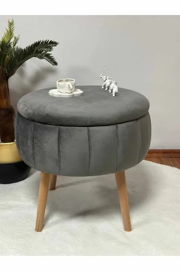 Puff med oppbevaring Atelier Del Sofa Berlin Babyface (Ø45 x H44 cm) Antrasitt - Antrasitt - Møbler - Stoler & lenestoler - Krakk - Puff - Sittepuff med oppbevaring