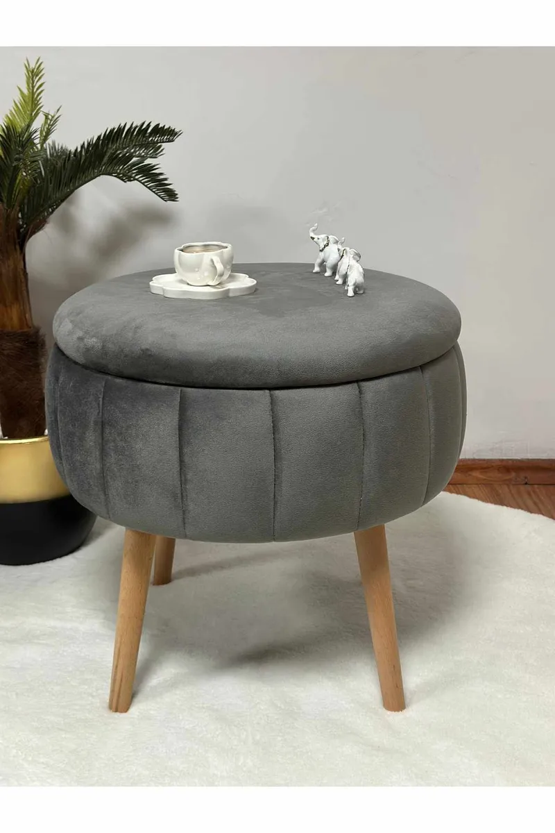 Puff med oppbevaring Atelier Del Sofa Berlin Babyface (Ø45 x H44 cm) Antrasitt - Antrasitt - Møbler - Stoler & lenestoler - Krakk - Puff - Sittepuff med oppbevaring