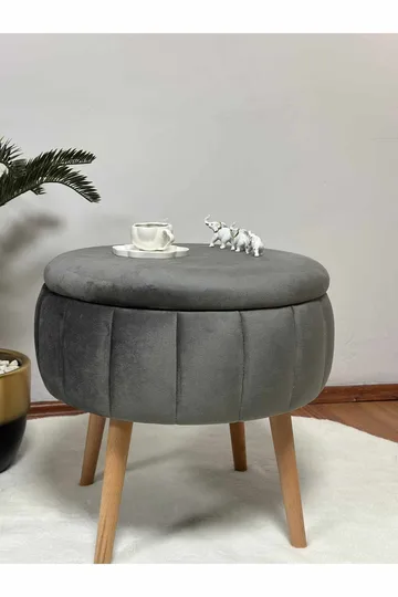 Puff med oppbevaring Atelier Del Sofa Berlin Babyface (Ø45 x H44 cm) Antrasitt - Antrasitt - Møbler - Stoler & lenestoler - Krakk - Puff - Sittepuff med oppbevaring