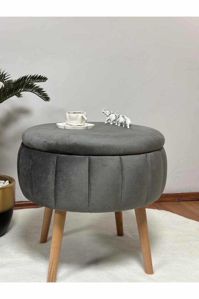 Puff med oppbevaring Atelier Del Sofa Berlin Babyface (Ø45 x H44 cm) Antrasitt - Antrasitt - Møbler - Stoler & lenestoler - Krakk - Puff - Sittepuff med oppbevaring