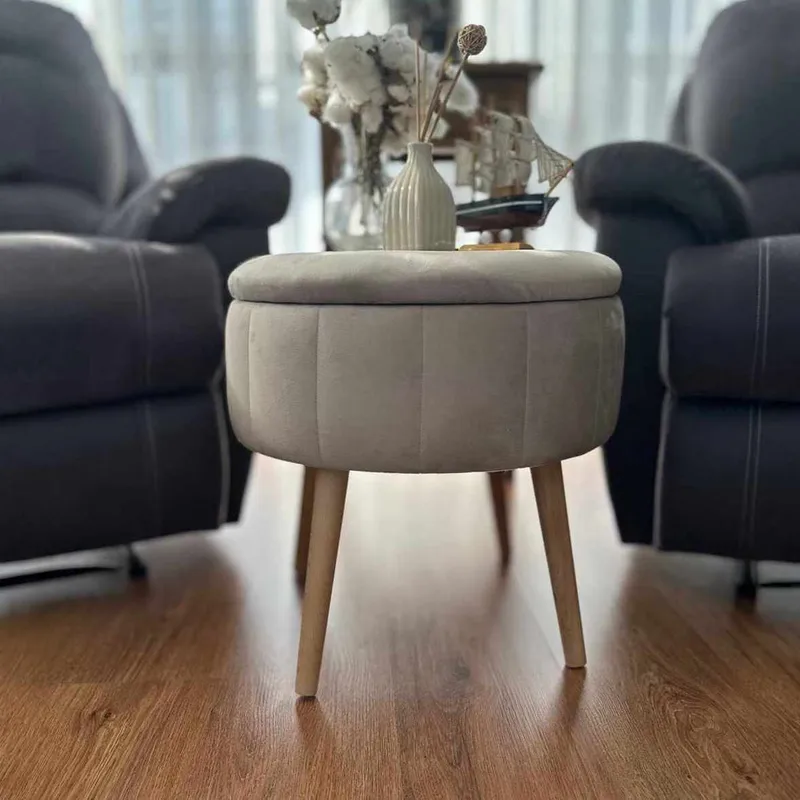 Puff med oppbevaring Atelier Del Sofa Berlin Babyface (Ø45 x H44 cm) Beige - Møbler - Stoler & lenestoler - Krakk - Puff