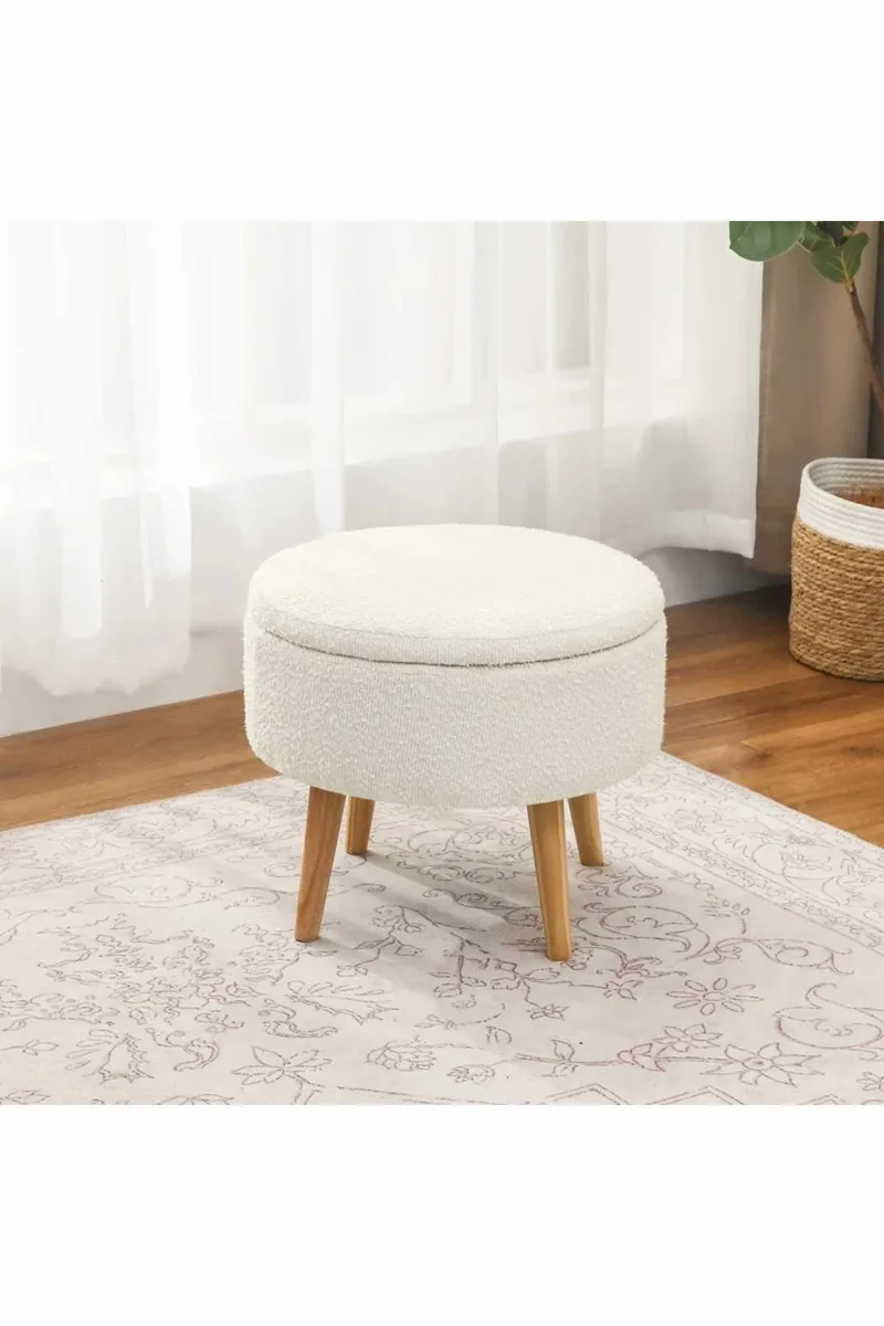 Puff med oppbevaring Atelier Del Sofa Berlin Wellsoft (Ø45 x H44 cm) Hvit - Møbler - Stoler & lenestoler - Krakk - Puff