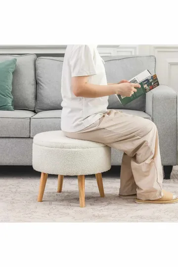 Puff med oppbevaring Atelier Del Sofa Berlin Wellsoft (Ø45 x H44 cm) Hvit - Møbler - Stoler & lenestoler - Krakk - Puff - Sittepuff med oppbevaring