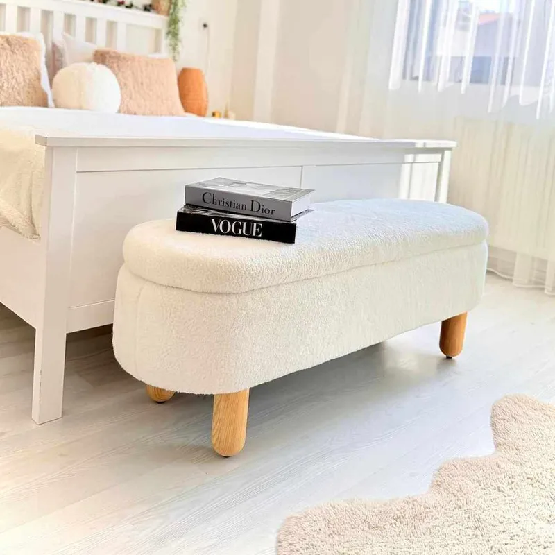 Puff med oppbevaring Atelier Del Sofa Bohem (120 x 44 x 35 cm) Hvit - Møbler - Stoler & lenestoler - Krakk - Puff