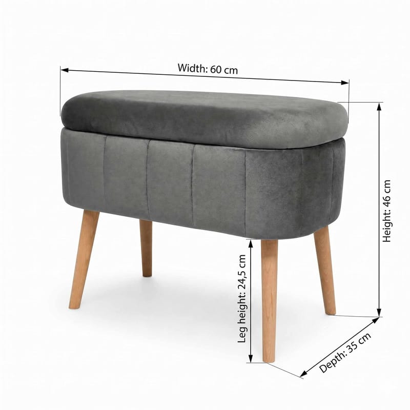 Puff med oppbevaring Atelier Del Sofa Mini Oslo (60 x 46 x 35 cm) Antrasitt - Møbler - Stoler & lenestoler - Krakk - Puff