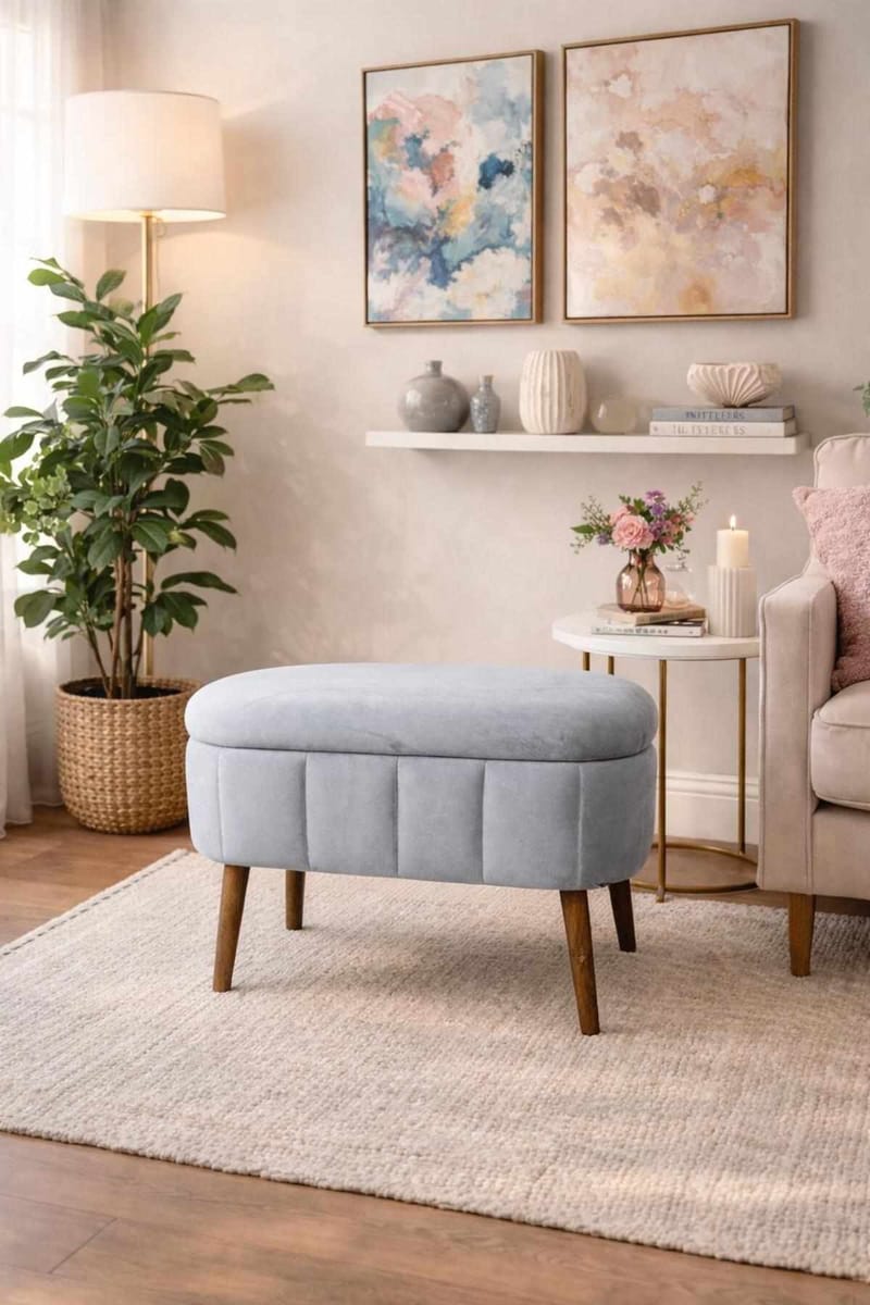 Puff med oppbevaring Atelier Del Sofa Mini Oslo (60 x 46 x 35 cm) Grå - Møbler - Stoler & lenestoler - Krakk - Puff