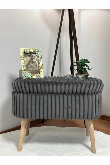 Puff med oppbevaring Atelier Del Sofa Mini Oslo Lin (60 x 46 x 35 cm) Antrasitt - Antrasitt - Møbler - Stoler & lenestoler - Krakk - Puff - Sittepuff med oppbevaring