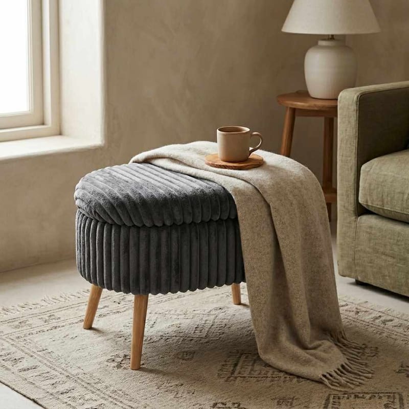 Puff med oppbevaring Atelier Del Sofa Mini Oslo Lin (60 x 46 x 35 cm) Antrasitt - Møbler - Stoler & lenestoler - Krakk - Puff