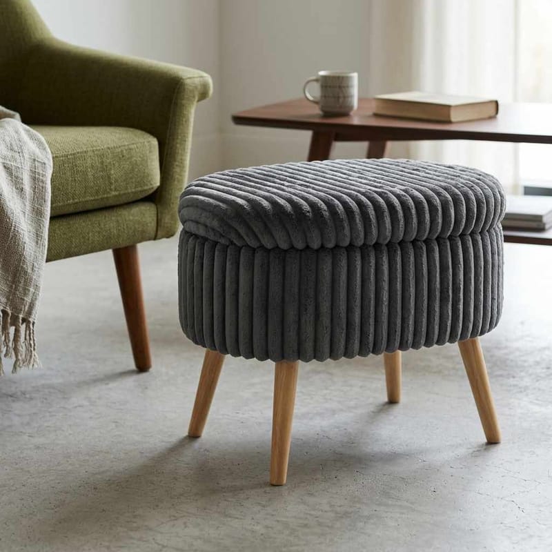 Puff med oppbevaring Atelier Del Sofa Mini Oslo Lin (60 x 46 x 35 cm) Antrasitt - Møbler - Stoler & lenestoler - Krakk - Puff