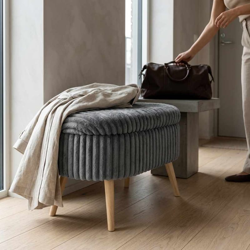 Puff med oppbevaring Atelier Del Sofa Mini Oslo Lin (60 x 46 x 35 cm) Antrasitt - Møbler - Stoler & lenestoler - Krakk - Puff