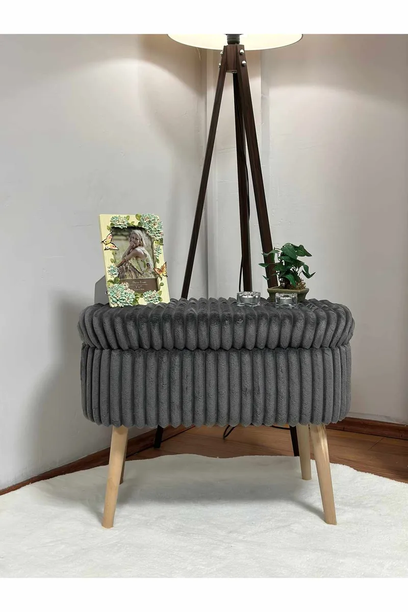 Puff med oppbevaring Atelier Del Sofa Mini Oslo Lin (60 x 46 x 35 cm) Antrasitt - Møbler - Stoler & lenestoler - Krakk - Puff