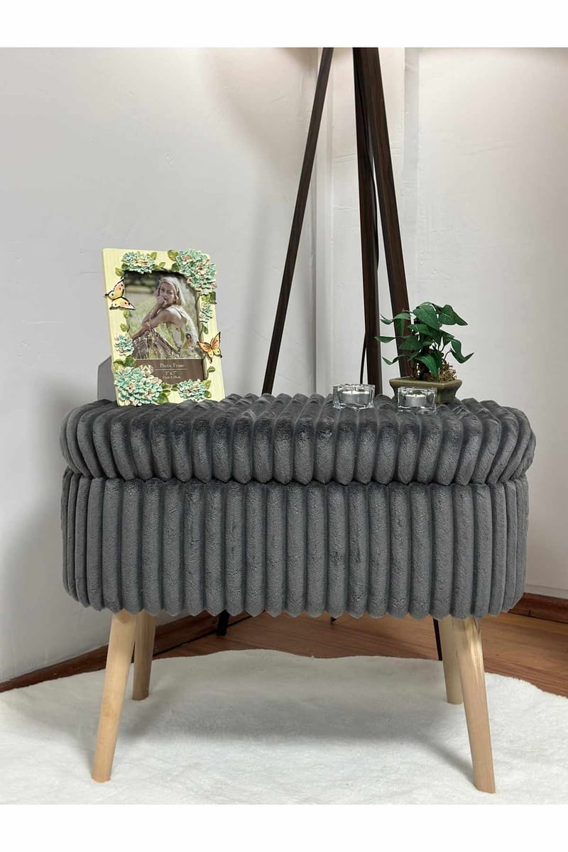 Puff med oppbevaring Atelier Del Sofa Mini Oslo Lin (60 x 46 x 35 cm) Antrasitt - Møbler - Stoler & lenestoler - Krakk - Puff