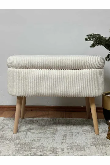 Puff med oppbevaring Atelier Del Sofa Mini Oslo Lin (60 x 46 x 35 cm) Cream - Møbler - Stoler & lenestoler - Krakk - Puff - Sittepuff med oppbevaring