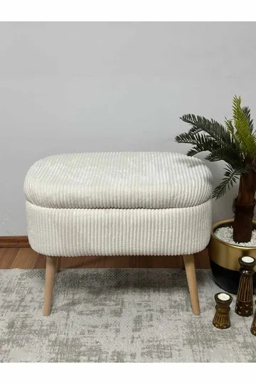 Puff med oppbevaring Atelier Del Sofa Mini Oslo Lin (60 x 46 x 35 cm) Cream - Møbler - Stoler & lenestoler - Krakk - Puff - Sittepuff med oppbevaring