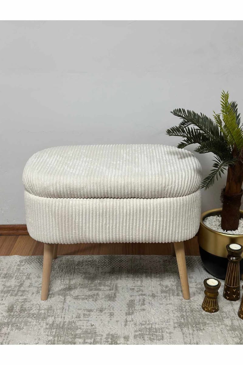 Puff med oppbevaring Atelier Del Sofa Mini Oslo Lin (60 x 46 x 35 cm) Cream - Møbler - Stoler & lenestoler - Krakk - Puff