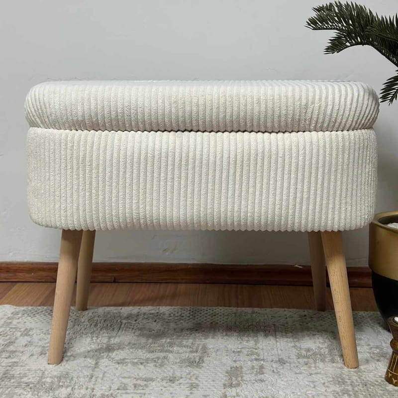 Puff med oppbevaring Atelier Del Sofa Mini Oslo Lin (60 x 46 x 35 cm) Cream - Møbler - Stoler & lenestoler - Krakk - Puff