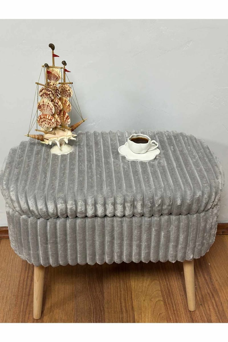Puff med oppbevaring Atelier Del Sofa Mini Oslo Lin (60 x 46 x 35 cm) Grå - Møbler - Stoler & lenestoler - Krakk - Puff