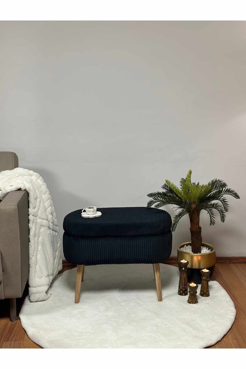 Puff med oppbevaring Atelier Del Sofa Mini Oslo Lin (60 x 46 x 35 cm) Svart - Møbler - Stoler & lenestoler - Krakk - Puff