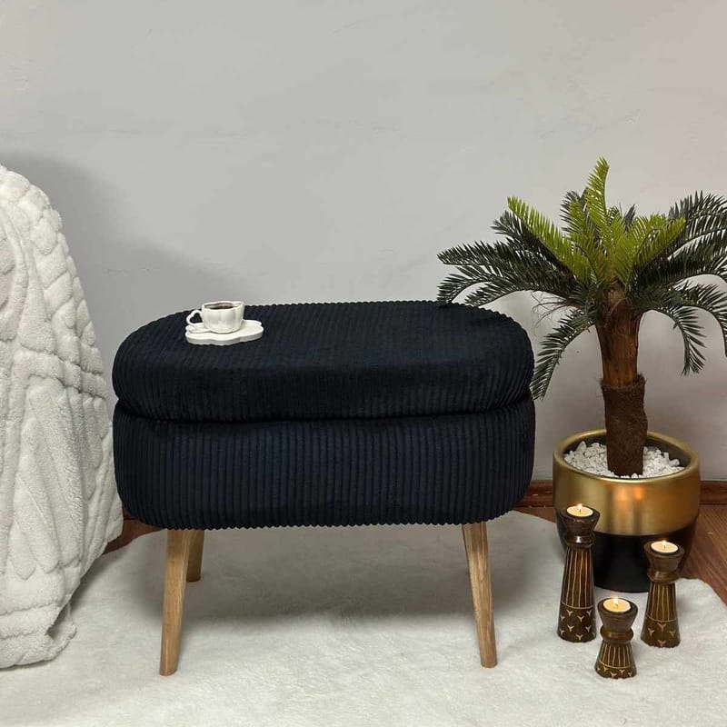 Puff med oppbevaring Atelier Del Sofa Mini Oslo Lin (60 x 46 x 35 cm) Svart - Møbler - Stoler & lenestoler - Krakk - Puff
