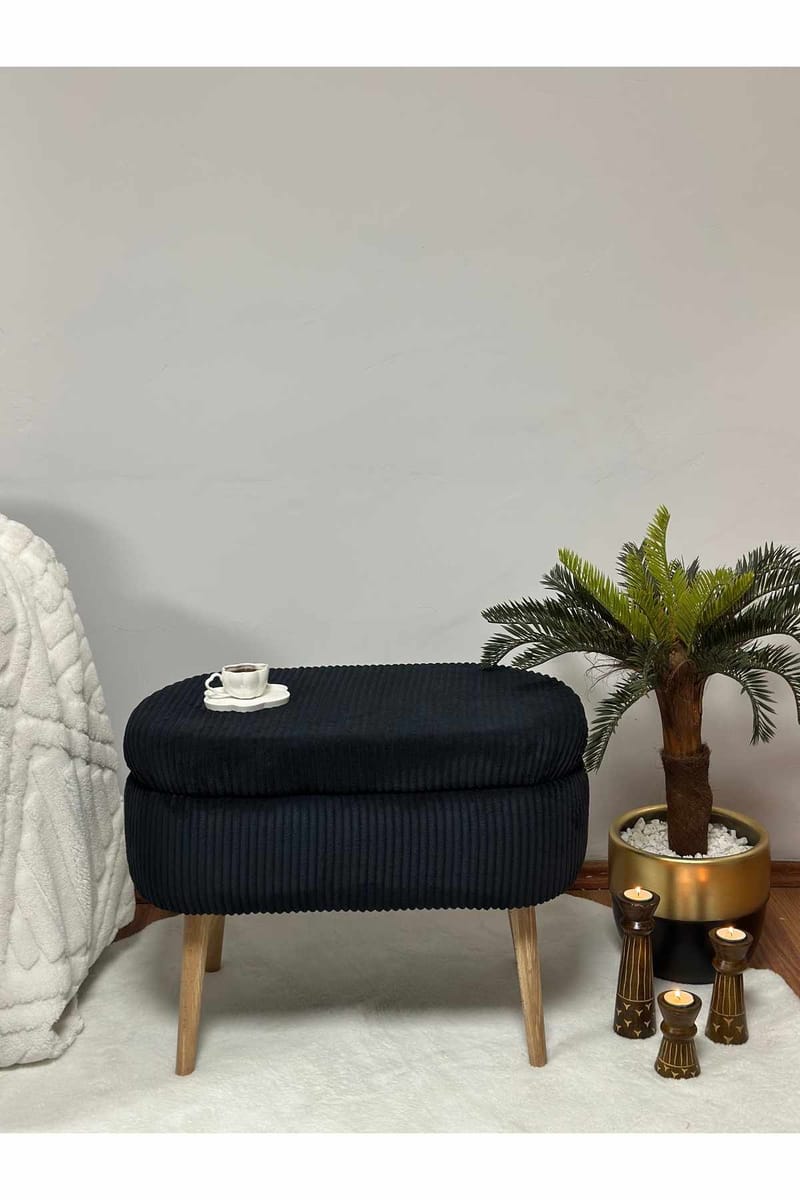 Puff med oppbevaring Atelier Del Sofa Mini Oslo Lin (60 x 46 x 35 cm) Svart - Møbler - Stoler & lenestoler - Krakk - Puff