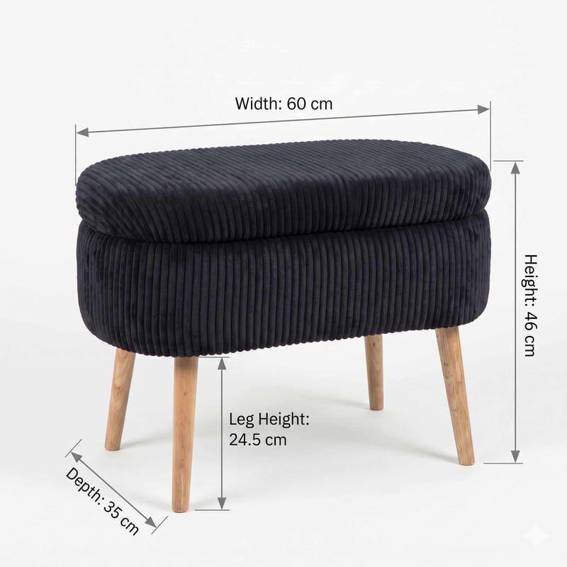 Puff med oppbevaring Atelier Del Sofa Mini Oslo Lin (60 x 46 x 35 cm) Svart - Møbler - Stoler & lenestoler - Krakk - Puff