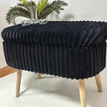 Puff med oppbevaring Atelier Del Sofa Mini Oslo Lin (60 x 46 x 35 cm) Toscano Black - Møbler - Stoler & lenestoler - Krakk - Puff - Sittepuff med oppbevaring