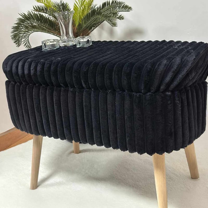 Puff med oppbevaring Atelier Del Sofa Mini Oslo Lin (60 x 46 x 35 cm) Toscano Black - Møbler - Stoler & lenestoler - Krakk - Puff