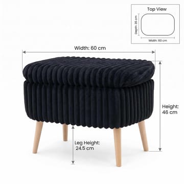 Puff med oppbevaring Atelier Del Sofa Mini Oslo Lin (60 x 46 x 35 cm) Toscano Black - Møbler - Stoler & lenestoler - Krakk - Puff - Sittepuff med oppbevaring