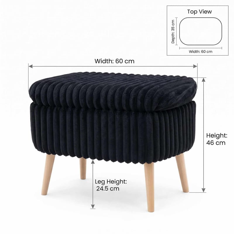 Puff med oppbevaring Atelier Del Sofa Mini Oslo Lin (60 x 46 x 35 cm) Toscano Black - Møbler - Stoler & lenestoler - Krakk - Puff
