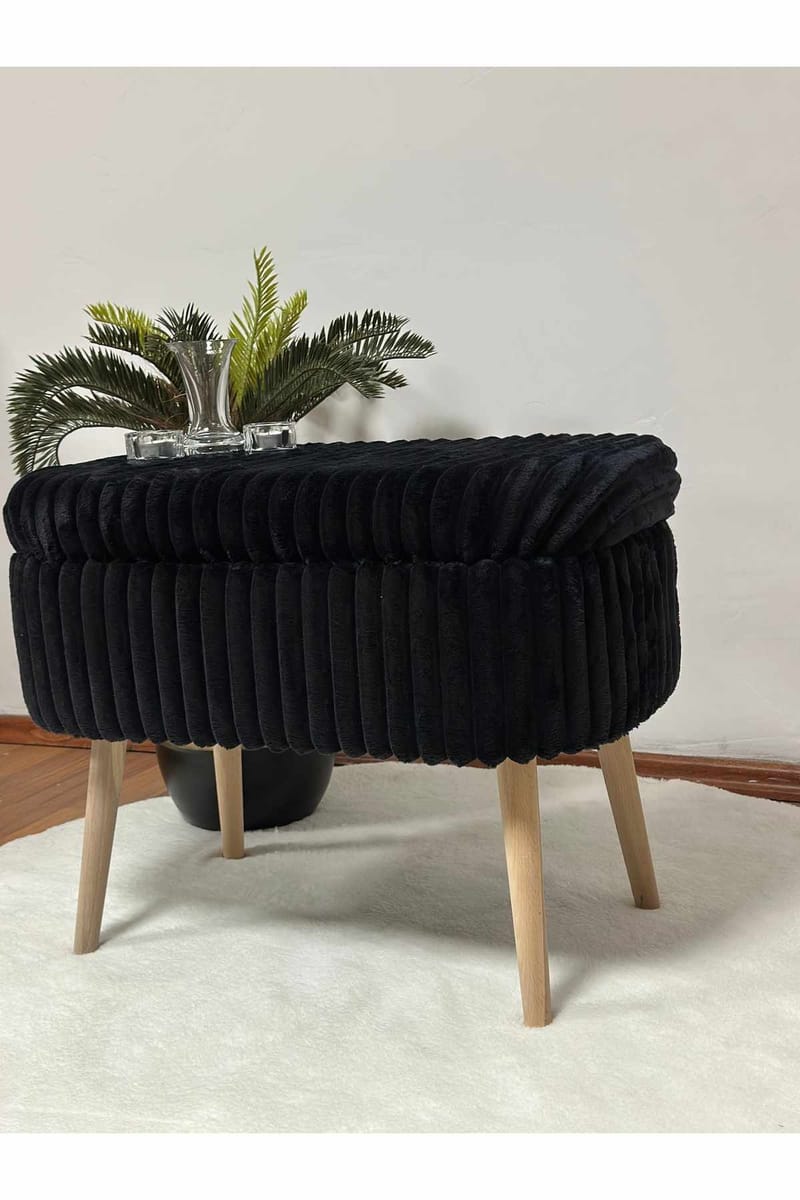 Puff med oppbevaring Atelier Del Sofa Mini Oslo Lin (60 x 46 x 35 cm) Toscano Black - Møbler - Stoler & lenestoler - Krakk - Puff