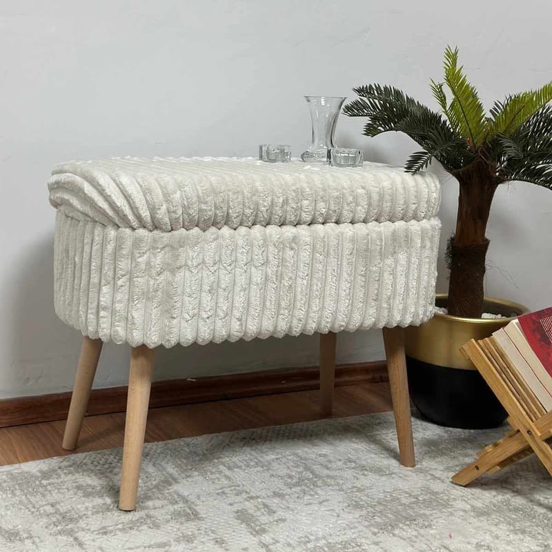 Puff med oppbevaring Atelier Del Sofa Mini Oslo Lin (60 x 46 x 35 cm) Toscano Cream - Møbler - Stoler & lenestoler - Krakk - Puff