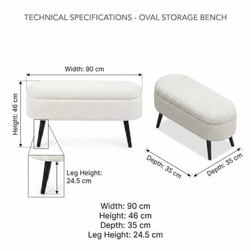 Puff med oppbevaring Atelier Del Sofa Oslo Wellsoft (90 x 46 x 35 cm) Hvit svart - Møbler - Stoler & lenestoler - Krakk - Puff - Sittepuff med oppbevaring