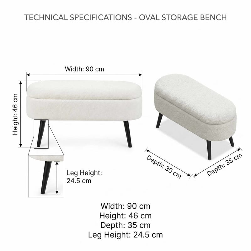 Puff med oppbevaring Atelier Del Sofa Oslo Wellsoft (90 x 46 x 35 cm) Hvit svart - Møbler - Stoler & lenestoler - Krakk - Puff