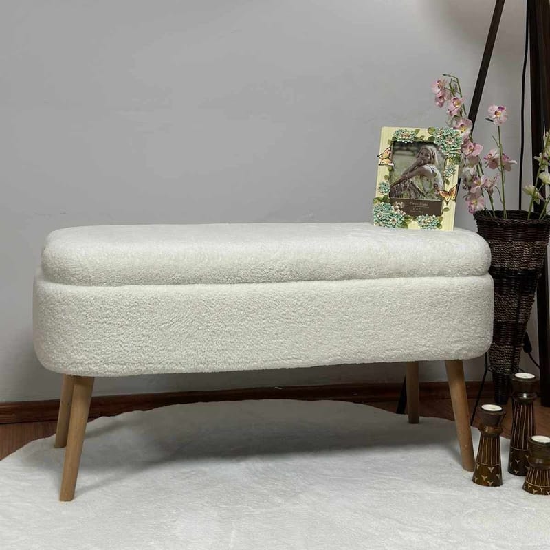 Puff med oppbevaring Atelier Del Sofa Oslo Wellsoft (90 x 46 x 35 cm) Hvit - Møbler - Stoler & lenestoler - Krakk - Puff
