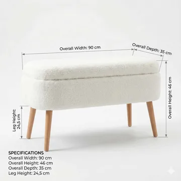 Puff med oppbevaring Atelier Del Sofa Oslo Wellsoft (90 x 46 x 35 cm) Hvit - Møbler - Stoler & lenestoler - Krakk - Puff - Sittepuff med oppbevaring