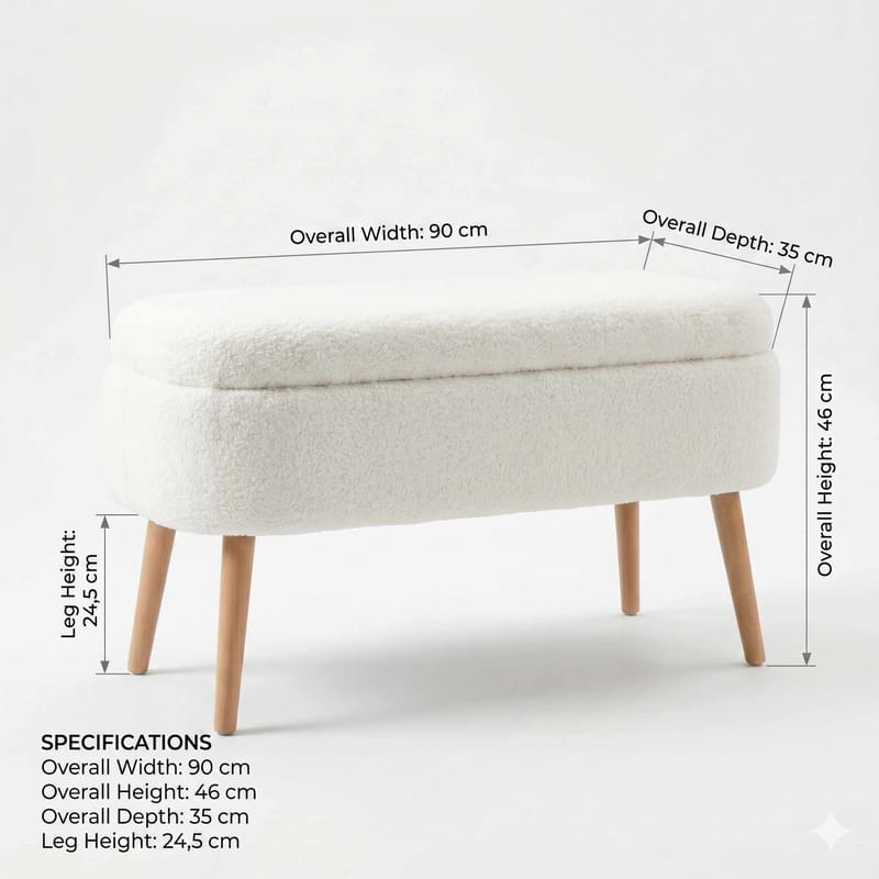 Puff med oppbevaring Atelier Del Sofa Oslo Wellsoft (90 x 46 x 35 cm) Hvit - Møbler - Stoler & lenestoler - Krakk - Puff