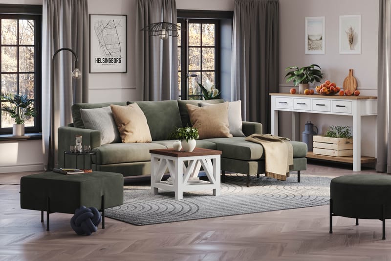 Menard Compact Sittpuff 60 cm Kvadratisk Scandi Days Fjord 79, Dark green Manchester - Møbler - Stoler & lenestoler - Krakk - Puff