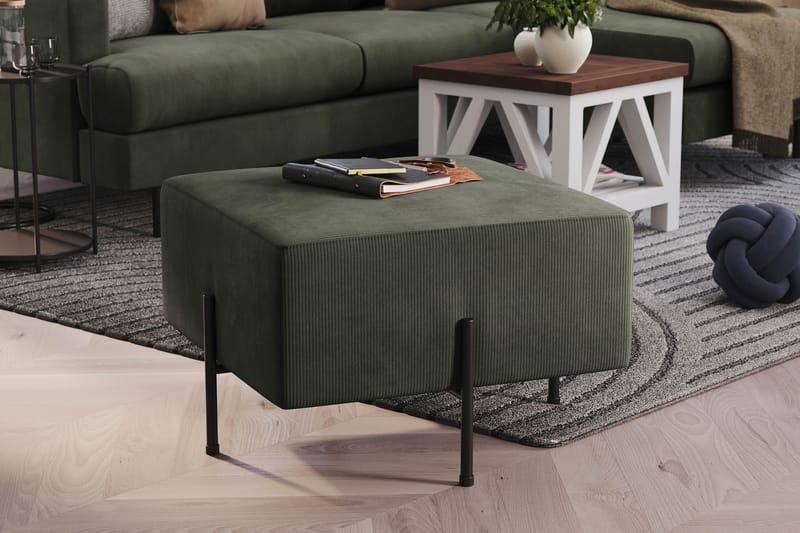 Menard Compact Sittpuff 60 cm Kvadratisk Scandi Days Fjord 79, Dark green Manchester - Møbler - Stoler & lenestoler - Krakk - Puff
