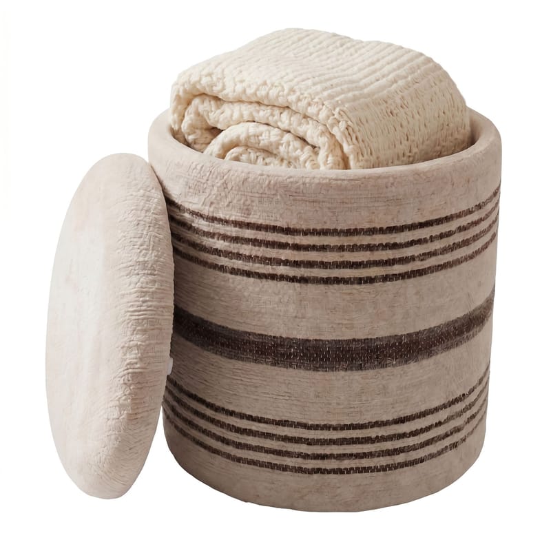 Nirek rund sittepuff med oppbevaring i ullstoff - lys beige - Møbler - Stoler & lenestoler - Krakk - Puff