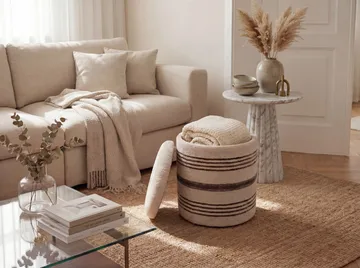 Nirek rund sittepuff med oppbevaring i ullstoff - lys beige - Møbler - Stoler & lenestoler - Krakk - Puff