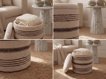 Nirek rund sittepuff med oppbevaring i ullstoff - lys beige - Møbler - Stoler & lenestoler - Krakk - Puff
