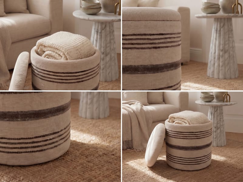 Nirek rund sittepuff med oppbevaring i ullstoff - lys beige - Møbler - Stoler & lenestoler - Krakk - Puff
