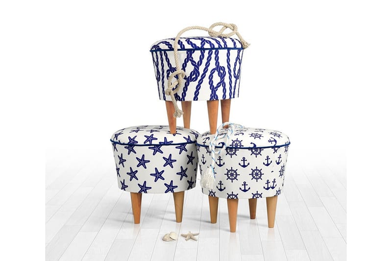 Pradera Sittepuff 42 cm - Blå/Hvit - Møbler - Stoler & lenestoler - Krakk - Puff