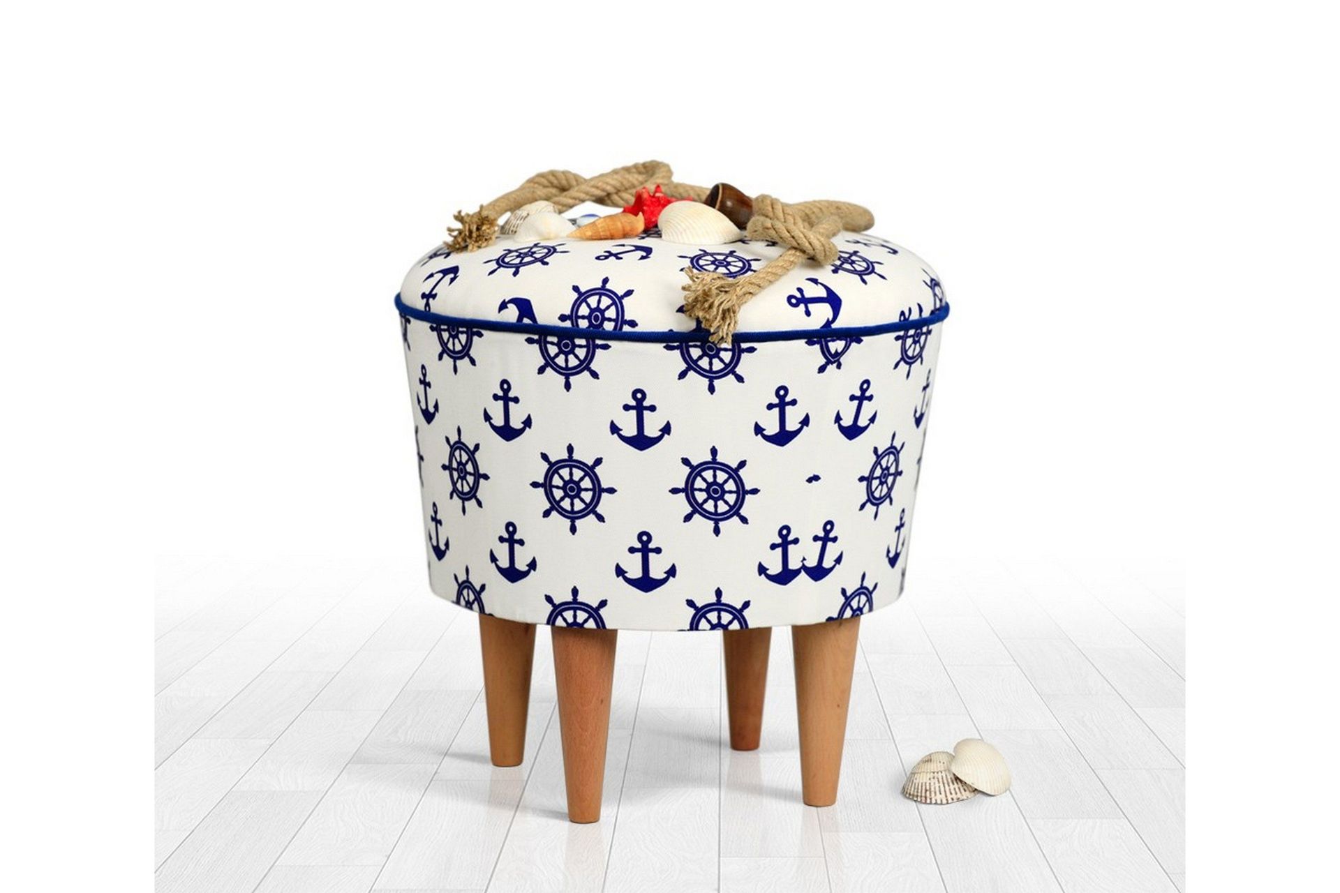 Pradera Sittepuff 42 cm - Hvit/Blå