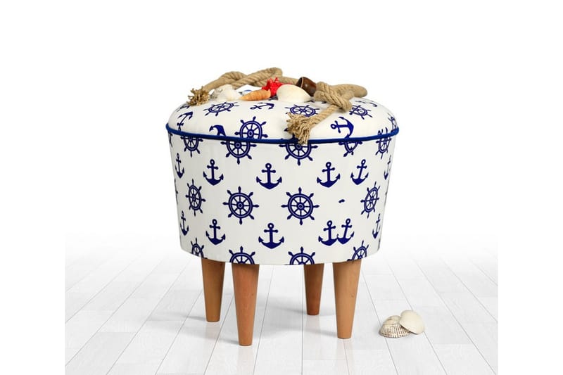 Pradera Sittepuff 42 cm, Hvit/Blå