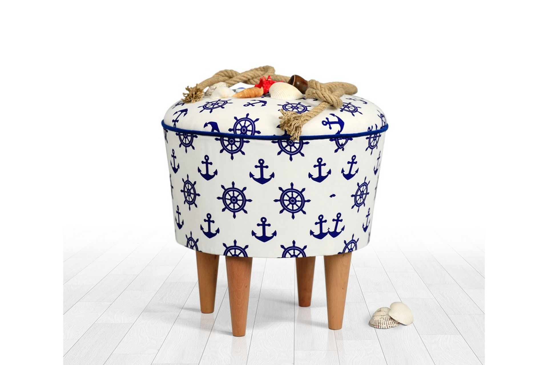 Pradera Sittepuff 42 cm - Hvit/Blå - Møbler - Stoler & lenestoler - Krakk - Puff