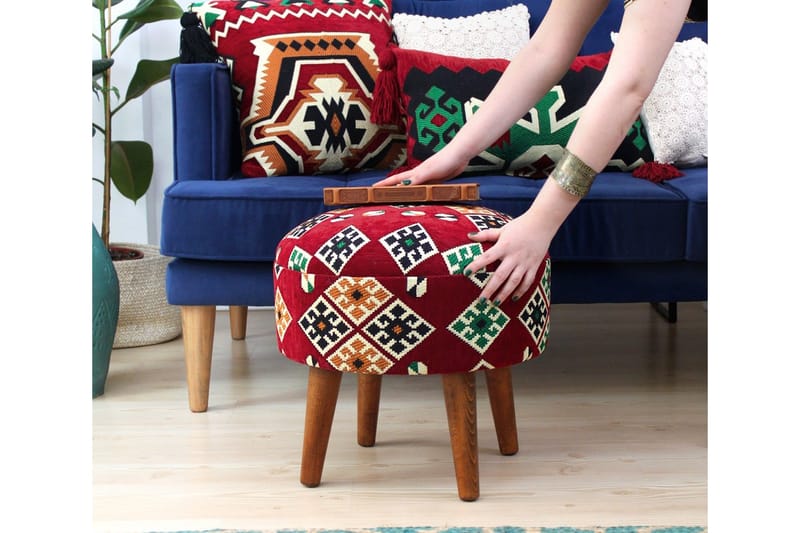 Tarrytown Sittepuff 46 cm - Rød/Grønn - Møbler - Stoler & lenestoler - Krakk - Puff